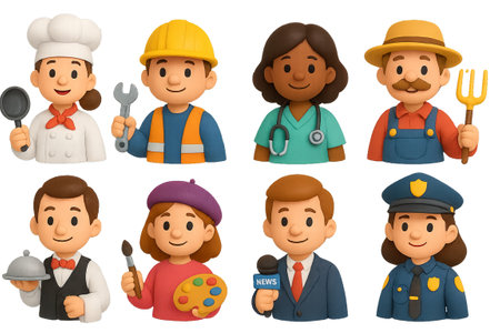 Png set of 3D cartoon job people characters with diverse professions isolated on transparent background. concept of occupational icons, professional diversity, career clip art, professions.の写真素材