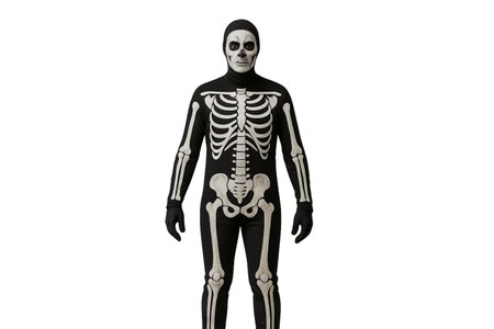 PNG man in skeleton costume with skull face paint isolated on transparent background. Concept of...