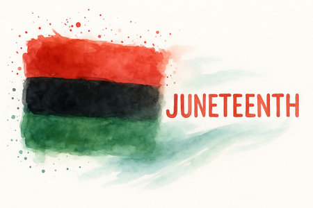 Juneteenth watercolor celebration with simple artistic design featuring pan-african flag elements and vibrant colors for cultural appreciation.の写真素材