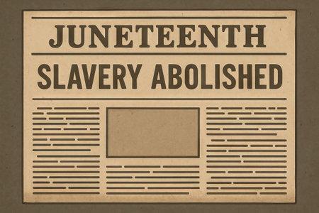 Juneteenth newspaper celebrating the abolishment of slavery. historical document of freedom, liberation, and african american history.の写真素材