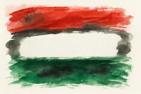 Vibrant watercolor background celebrating juneteenth with simple abstract design in red, green, and black tones. concept of freedom, unity, cultural heritage, copy space.の写真素材
