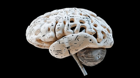Futuristic cybernetic human brain with circuitry design. concept of advanced technology, artificial intelligence, innovation.の写真素材