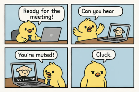 Humorous cartoon comics of yellow bird in video call with laptop and sheep avatar. concept of...