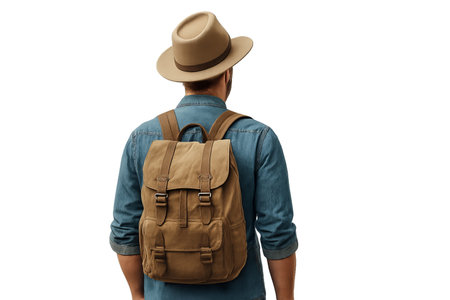Png tourist man with backpack in casual outfit isolated on transparent background. concept of...