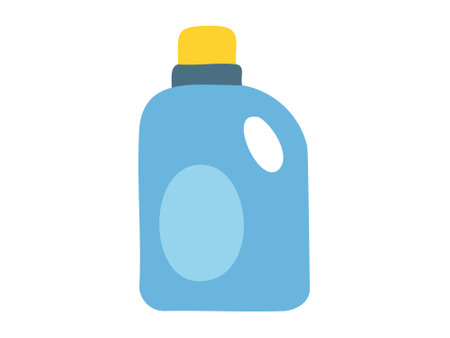 Illustration of blue cleaning detergent bottle with yellow cap, simple design for home cleaning, housekeeping, domestic cleaning, icon, art, white background.のイラスト素材