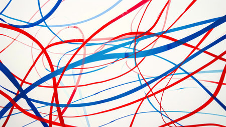 Abstract White Background with Red and Blue Lines Art, Concept of Dynamic Movement, Creativity, and Modern Design. Copy space.の写真素材