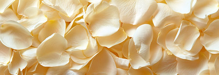 Elegant White Rose Petals Creating a Romantic Background. Concept of Love, Passion, Beauty, and Serenity in Nature's Floral Display. Banner.の写真素材