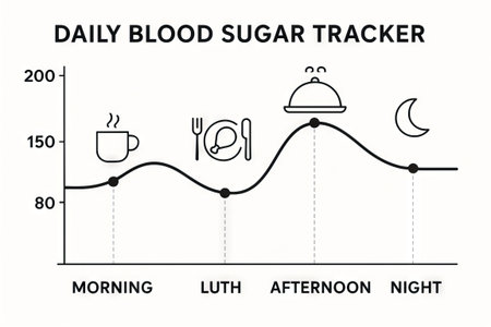 Simple blood sugar infographic chart for monitoring levels throughout the day including morning, afternoon, and night.の写真素材