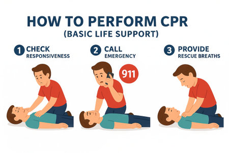 Step-by-step guide on how to perform cpr with basic life support instructions. concept of emergency response, life-saving skills, health education, first aid, safety awareness. White background.の写真素材