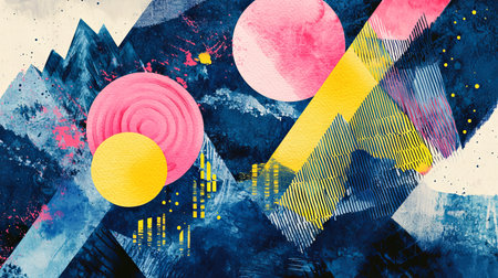 Abstract watercolor art with vibrant geometric shapes and bold colors. concept of creativity, modern design, dynamic visuals, and artistic expression. Abstract background.の写真素材