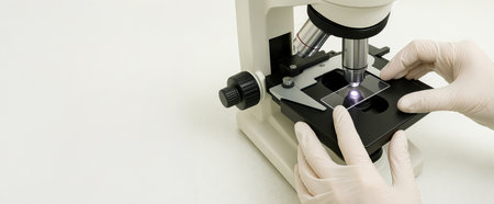 Scientist adjusting microscope slide for enhanced observation in laboratory setting. concept of...