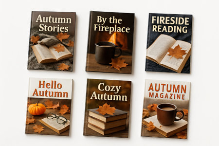 Set of Cozy autumn books, isolated on white background. concept of reading, fall relaxation, autumn ambiance.の写真素材