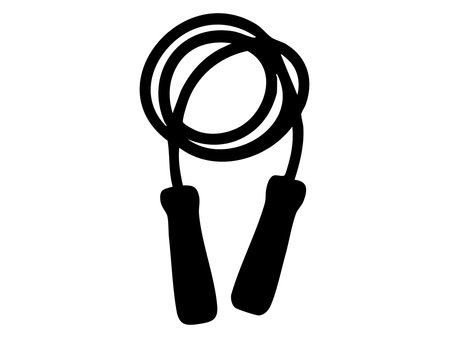 Black silhouette of a jump rope isolated on white background, graphic illustration. concept of fitness, exercise equipment, health, workout tool, design element.のイラスト素材