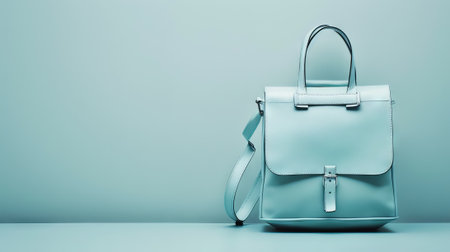 Trendy women's fashion backpack on a soft gradient background. concept of stylish accessory, fashionable bag, modern design, copy space.の写真素材