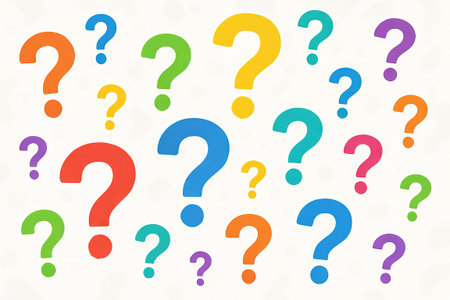 Colorful floating question marks on white background illustration. concept of curiosity, mystery, query symbols, vibrant puzzle.の写真素材