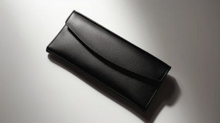 Elegant black women's clutch on soft surface under dramatic lighting. concept of fashion accessory, sophisticated style, modern women's handbag.の写真素材