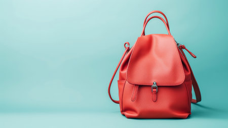 Trendy fashion women's backpack on soft blue background highlighting modern style and fashion accessories concept, copy space.の写真素材