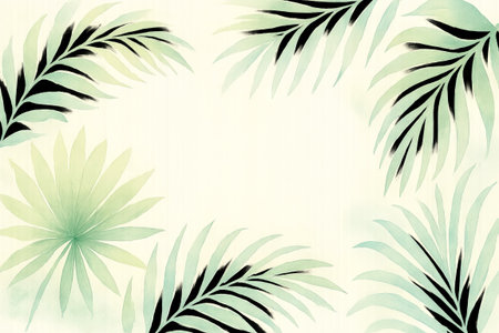 Tropical palm leaves border illustration with green and black foliage on light background. concept of nature-inspired design, botanical art, exotic plant decor, copy space.の写真素材