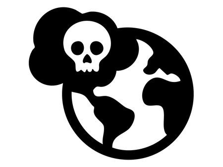 Black silhouette of earth with skull in smoke, graphic illustration. concept of environmental pollution, global warming, climate change, eco awareness, design element.のイラスト素材