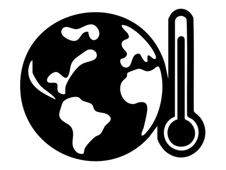 Black silhouette of earth with thermometer graphic illustration, isolated on white background. concept of environmental pollution, global warming, climate change, icon, design element.のイラスト素材