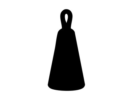 Black silhouette of bell with clapper isolated on white background, graphic illustration. concept of icon, musical instrument, church bell, ringing, design element.のイラスト素材