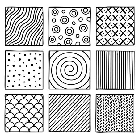 Set of black pattern backgrounds with geometric designs, graphic illustration. concept of wallpaper, texture, abstract art, printable decor, design element collection.のイラスト素材
