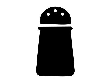 Black silhouette of a salt shaker isolated on white background, graphic illustration. concept of kitchen utensil, culinary, spice container, cooking, household item, icon.のイラスト素材