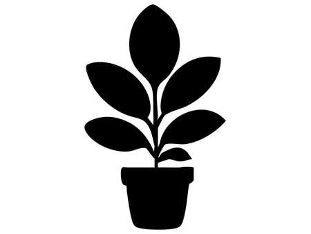 Black silhouette of potted plant isolated on white background, graphic illustration. concept of houseplant, decor, botanical art, nature icon, interior design element.のイラスト素材