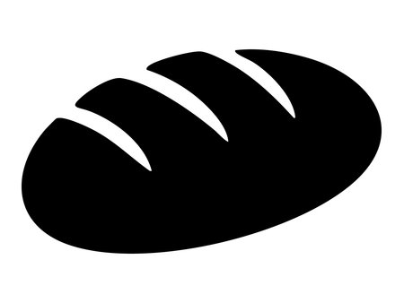Black silhouette of bread loaf isolated on white background, graphic illustration. concept of bakery, fresh bread, pastry, baked goods, artisanal food, cooking, design element.のイラスト素材