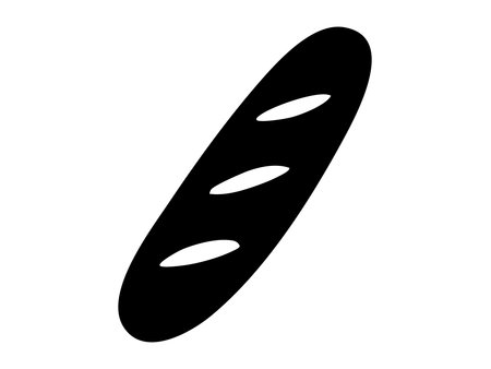 Black silhouette of long baguette isolated on white background, graphic illustration. concept of bakery, bread, baked goods, french cuisine, cafe, design element.のイラスト素材