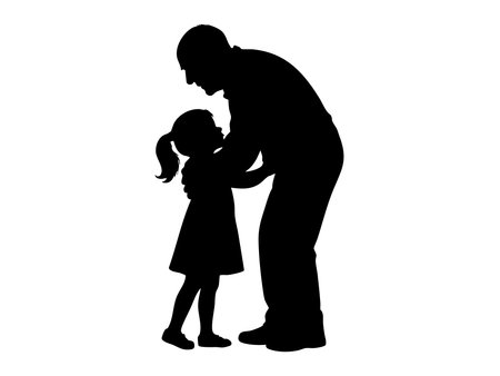 Black silhouette of grandfather and little girl isolated on white background, heartwarming graphic illustration. concept of family, parenting, love, bonding, fatherhood, design element.のイラスト素材
