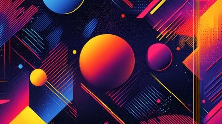 Vibrant neon abstract retro futurism background with geometric shapes and cosmic elements. concept...