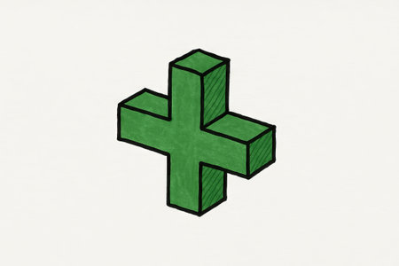 Green plus symbol in hand-drawn illustration on white background. concept of geometric shape, creative design, minimalist art.の写真素材