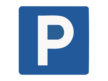 Blue parking sign with white letter p, traffic and road symbol, urban street design, icon for transportation and public spaces, isolated on white background.のイラスト素材