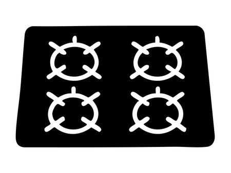 Black silhouette of stove burners, isolated on white background, graphic illustration. concept of kitchen appliance, cooking, gas burner, icon, energy, design element.のイラスト素材