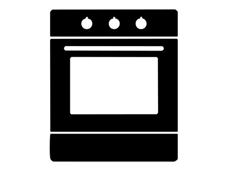 Black silhouette of kitchen oven icon, isolated on white background. concept of cooking, home appliance, kitchen equipment, culinary tool, graphic design element.のイラスト素材