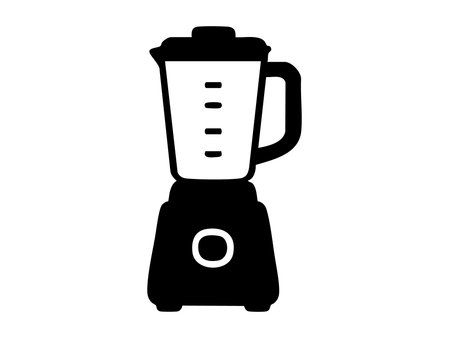 Black silhouette of household kitchen blender, isolated on white background, graphic illustration. concept of appliance, cooking tool, food preparation, electronics, design element.のイラスト素材