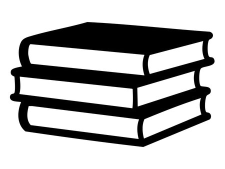 Black silhouette of stacked books icon isolated on white background. concept of literature, reading, knowledge, education, learning, design element, academic, library.のイラスト素材