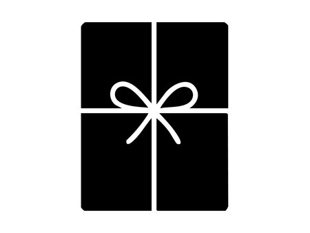 Black silhouette of gift box with ribbon, isolated on white background, graphic illustration. concept of present, surprise, celebration, gift-giving, icon, design element.のイラスト素材