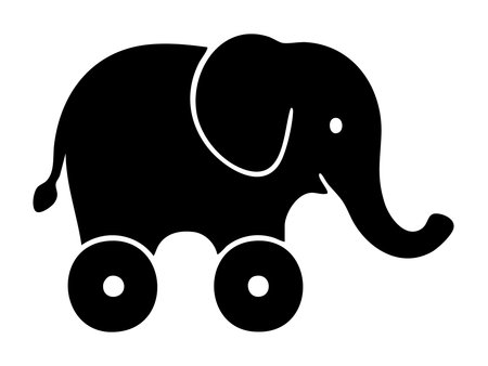 Black silhouette of kids toy elephant with wheels, icon isolated on white background. concept of cute animal, children's plaything, educational toy, creative design element.のイラスト素材