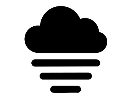 Black silhouette of weather icon depicting cloud with fog isolated on white background. concept of forecast, meteorology, atmosphere, climate symbol, graphic illustration, design element.のイラスト素材