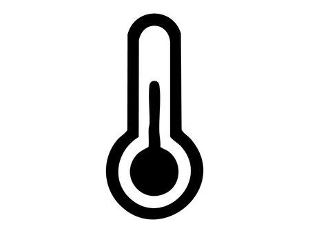 Black silhouette of thermometer icon, isolated on white background. concept of weather, temperature, climate, heat measurement, hot, cold, healthcare science graphic symbolのイラスト素材