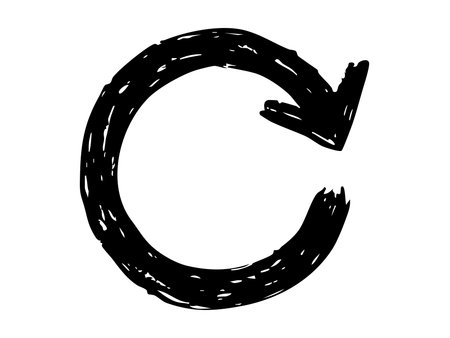 Black hand drawn circular arrow isolated on white background. concept of design element, recycling symbol, graphic icon, navigation, direction, sketch, marker illustration.のイラスト素材