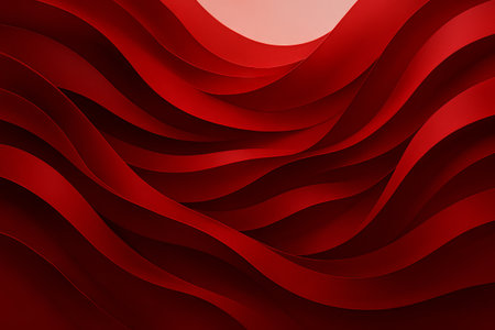 Abstract background of red ribbons with elegant waves and shapes in a modern art composition....