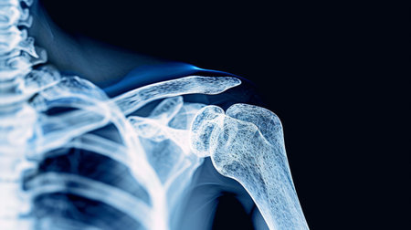 High-Resolution X-Ray Image of a Human Shoulder Joint. Concept of Medical Imaging, Human Anatomy,...
