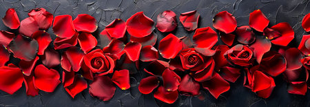 Stunning Red and Black Rose Petals on Black Background Capturing Elegance and Chaos in Floral Beauty...