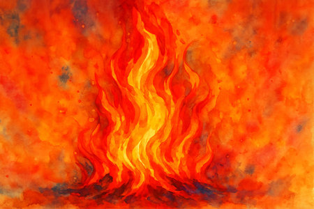 Watercolor depiction of vibrant orange and yellow flames creating a dynamic abstract scene. concept...