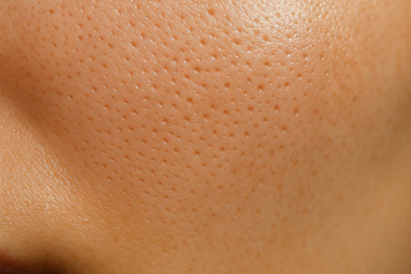Close-up of post-steam facial glow showcasing smooth skin texture and pore details. concept of...