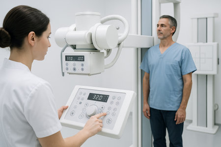 Radiology procedure in progress with medical professional and patient in modern healthcare setting....