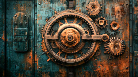 Abstract steampunk background featuring metallic textures and intricate gear design. concept of retro-futuristic art, mechanical innovation, vintage machinery.の写真素材